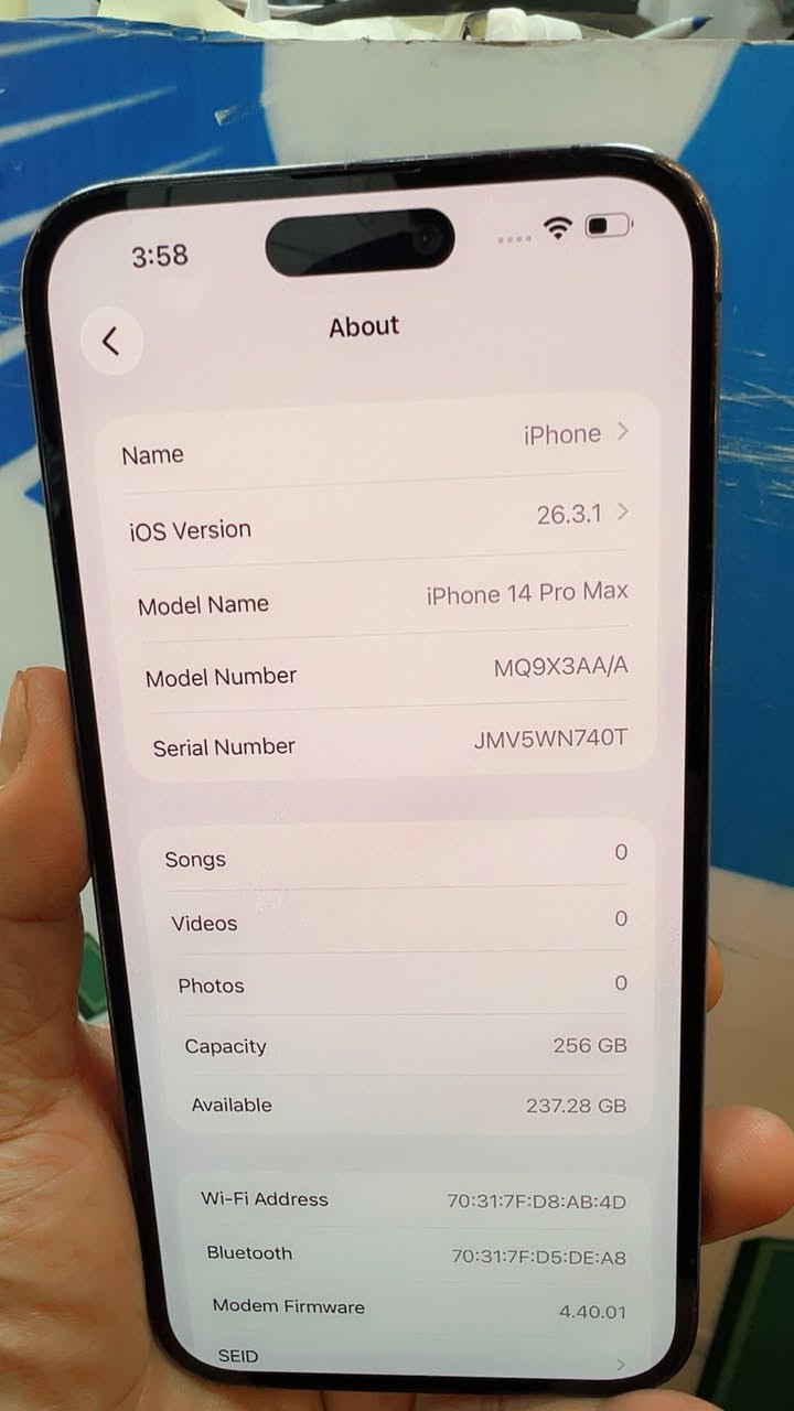 السلام عليكم 
ايفون 📲 14 برو ماكس 
لون  بنفسجي مميز 
بطاريه 🔋90
ذاكره 256
شرق اوسط عربي 
نموذج M
جهاز اخو الجديد 
مكفول كفاله عامه من فتح وتصليح 
هديه  لزكه  + فلاتر سماعه 
السعر / 840 وبي مجال بسيط حك جيه
العنوان / الدوره شارع الصحه 
للتواصل / ***********
