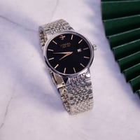 مينا أسود • روز قولد • سوار شبكي فضي