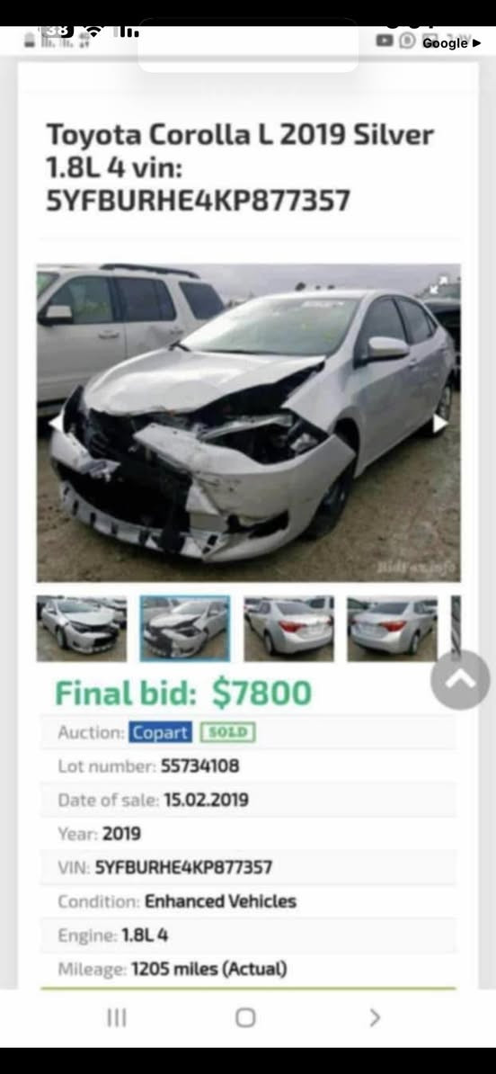 السلام عليكم كورلا 19 LEحادث خفيف سونار موجود ماشي 116 شرط التحويل بدون إرباكات كلها سليمه فقط بنيد الحافه صبعغ بدون فتح رادار جيد حجربلادي صدرمكينه كير تبريد شرط تحويل اووكاله شرط المكان ديالى 
السعر 140 $ 
***********
