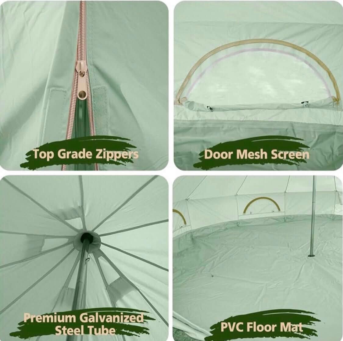 السلام عليكم للبيع خيمة جرس هرمية  (Bell Tent) من ماركة جلامكامب اللون اخضر فاتح 
تتميز بقماش قطني مقاوم للماء ومساحة تتسع لعدة أشخاص 
الميزات :فتحة مخصصة لمدخنة الموقد، ونوافذ شبكية للتهوية. 
القياس : قطر الخيمة  3 متر الارتفاع العلوي 200 سم، ارتفاع الجدار الجانبي 60 سم، ارتفاع الباب 150 سم. 
الوزن : 18 كيلو ونص 
المواد: خيمة الجرس هذه مصنوعة من قماش قطني مع طلاء بولي يوريثان بمعمل مقاوم للماء 3000 ملم  
صنعت الارضية من بلاستيك PVC يمكن تنظيفه بسهولة ومصممة لعزل الرطوبة بصورة ممتازة وتكون قابلة للفك بسحاب لتوفير التهوية وحسب الرغبة 
العمود المركزي مصنوع من أنابيب فولاذية 
خيمة لأربعة مواسم: خيمة جرس تدعم الموقد في الشتاء
فتحة موقد موضوعة على الجدار الجانبي تمنع تسرب المياه في الأيام الممطرة.
تواصل خاص او ***********
