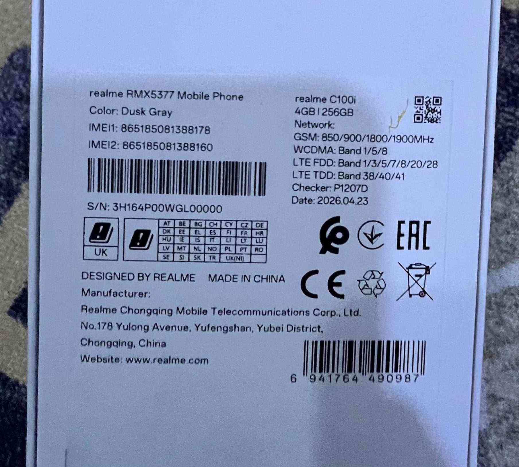 Realme C100i
Gb256
Ram 4
جديد مستعمل يومين
مكاني كركوك 
سعره 210 الف كركوك, العراق


**إذا كنت صاحب هذا الإعلان وتريد حذفه لأي سبب، رجاءا أرسل رسالة إلى الدعم الفني**