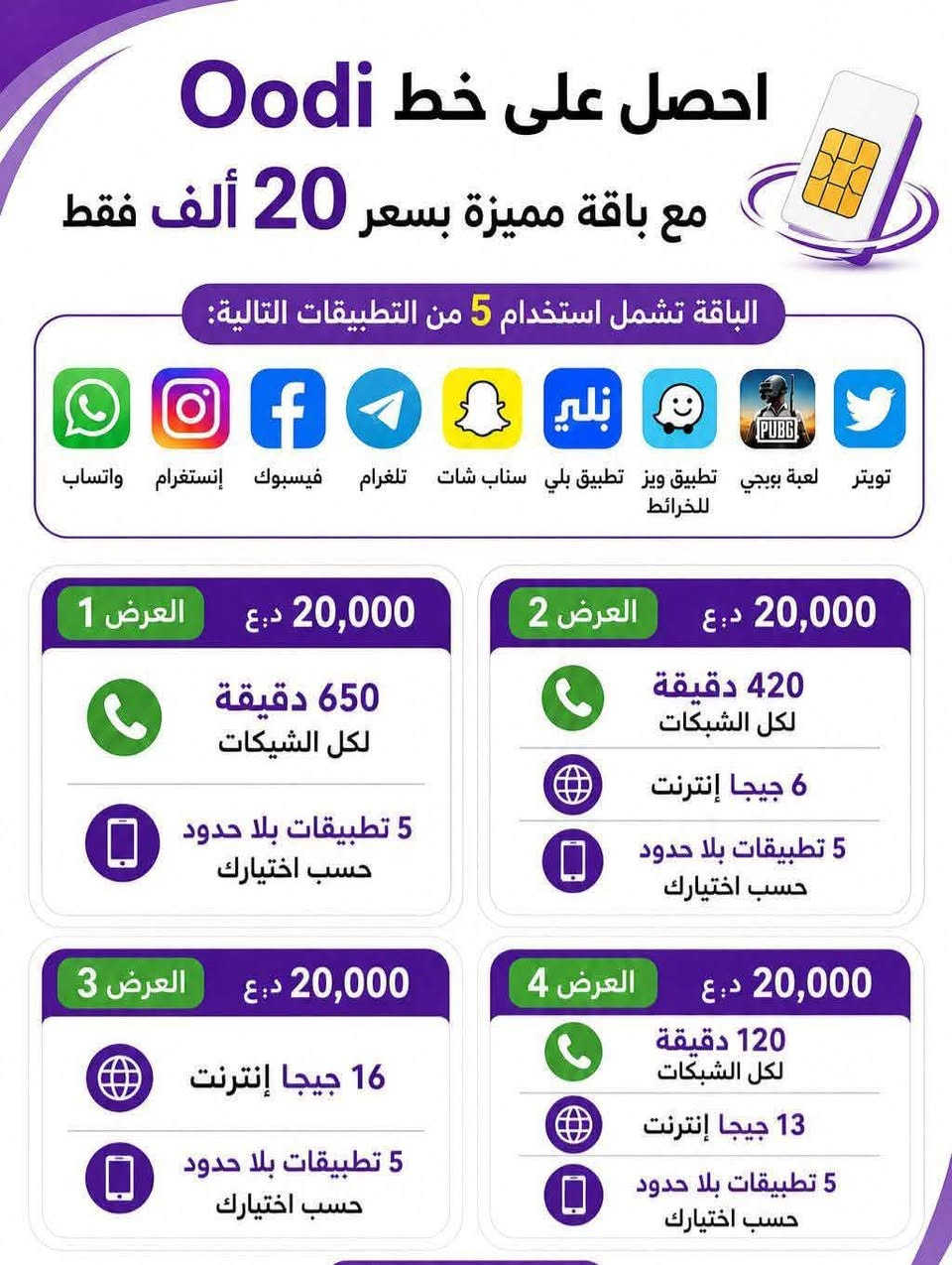 عروض مميزة من خط Oodi 🔥

هسه تكدر تحصل على خط Oodi بكل سهولة ✨
📦 الشريحة مجانية
🚚 والتوصيل مجاني

يعني تدفع فقط سعر اشتراك الباقة وبس 😍

استمتع بأقوى باقات الانترنت والاتصال ويا تطبيقات بلا حدود حسب اختيارك 📱🔥

📄 المستمسكات المطلوبة عند وصول المندوب:
• البطاقة الموحدة
• بطاقة السكن

📞 للحجز والاستفسار:
***********
