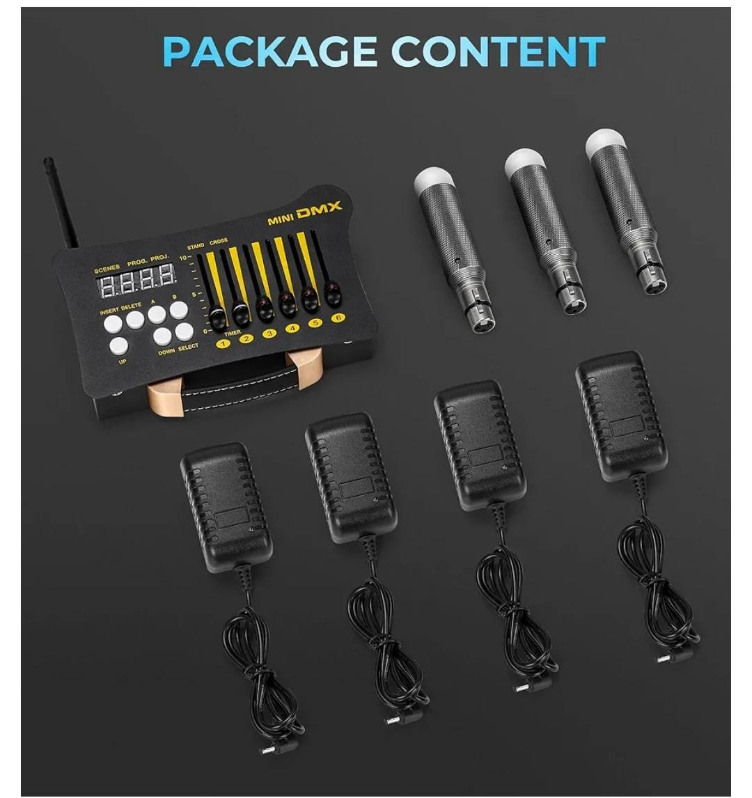 متاح هيج قطعة الي يفيدة ينطي بيها سعر 
هذا المنتج هو BeamZ DMX-512 MINI Controller. 

وحدة تحكم إضاءة مدمجة ومحمولة مصممة للدي جي والفنانين. 

تحتوي على بطارية قابلة للشحن تدوم من 6 إلى 8 ساعات من التشغيل اللاسلكي. 

تدعم 64 قناة DMX كحد أقصى وتسمح بتسجيل ما يصل إلى 30 مشهداً (scenes). 

تأتي مع شاشة رقمية LED ومجموعة من 8 مخففات (faders) للتحكم الدقيق في الإضاءة.


**إذا كنت صاحب هذا الإعلان وتريد حذفه لأي سبب، رجاءا أرسل رسالة إلى الدعم الفني**