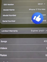 Iphone 17 pro max  256gb الجهاز خالي من العيوب عدى الشخط الصغير الموضح...