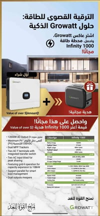Growatt12kw متوفر في بغداد سعر$850 مع هديه باورستيشن انفنتي ١٠٠٠   دفع...