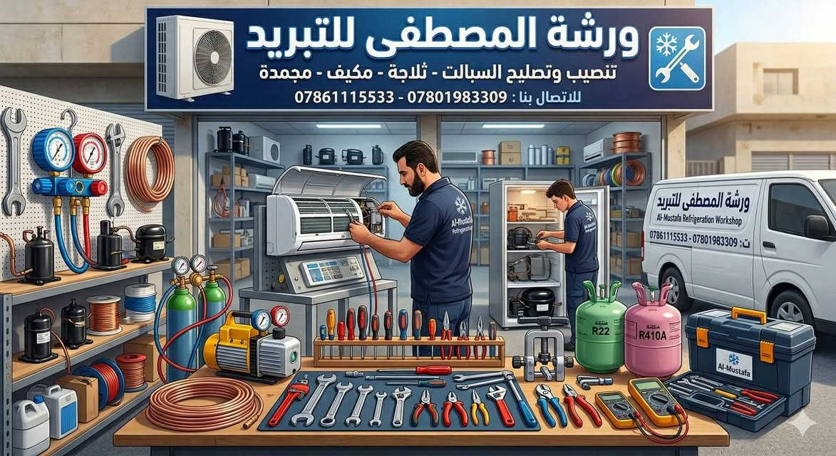 السلام عليكم ورشة المصطفى للتبريد مستعدون
لتنصيب وصيانة السبالت و المكيفات و الثلاجات والمجمدات 
وكل ما يخص اجهزة التجميد والتبريد  
  العنوان سايد الواحد قرب محطة الوقود 
 مقابل صالون بنات العز 
الاستفسار ***********
الاستفسار ***********
