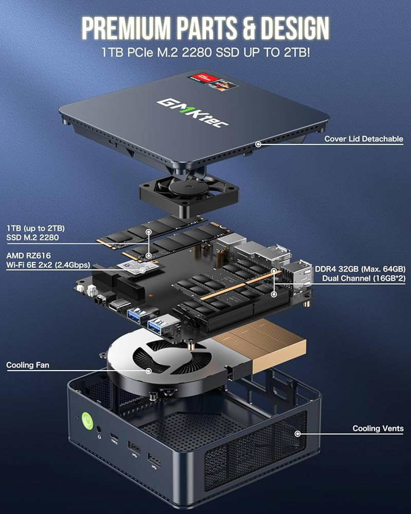 لمواصفات التقنية للجهاز:المعالج: AMD Ryzen 7 5825U (ثماني النواة، 16 مسارًا، بسرعة تصل إلى 4.5 جيجاهرتز). ملاحظة: ذكرت في طلبك معالج 5800، والموديل المطابق لهذه السلسلة عادة بـ 5825U .الذاكرة (RAM): 32 جيجابايت DDR4 ثنائية القناة التخزين: هارد SSD بسعة 2 تيرا بايت من نوع PCIe 3.0 M.2 NVMe.الجرافيكس: معالج رسومي مدمج AMD Radeon Graphics بسرعة 2000 ميجاهرتز.نظام التشغيل: يأتي مسبقاً بنظام Windows 11 Pro.المنافذ والاتصال:إخراج الفيديو: يدعم تشغيل 3 شاشات بدقة 4K عبر منافذ HDMI 2.0، DisplayPort، وType-C.الشبكة: منفذين LAN بسرعة 2.5G، ودعم Wi-Fi 6E مع Bluetooth 5.2.التبريد: نظام مروحة مزدوجة للحفاظ على استقرار الأداء ومنع الحرارة العائدة.


**إذا كنت صاحب هذا الإعلان وتريد حذفه لأي سبب، رجاءا أرسل رسالة إلى الدعم الفني**