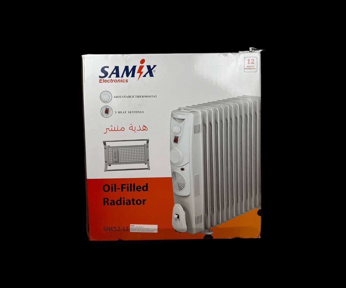 ✨ مدفأة زيتية 13 خانة من SAMIX… الحل الأمثل لأيام البرد الشديد

🔥 توزيع حرارة ناعم ومتساوي بدون أي إزعاج

⚡ 3 مستويات للتدفئة + مروحة لرفع حرارة المكان بسرعة

🛡 حماية كاملة من ارتفاع الحرارة مع منظم حرارة ذكي

🚚 سهلة النقل بفضل العجلات… وثابتة أثناء التشغيل

🎁 تجي معها منشر هدية لتجفيف الملابس الخفيفة

💯 أداء قوي بقدرة 2500 واط… دفء مضمون طول الشتاء