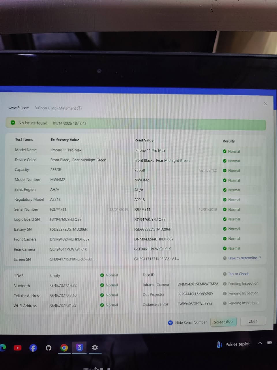 السلام عليكم ايفون 11 برو ماكس 🤑 ذاكرة 256 الجهاز وكالة
مستخدم واحد من نزل اخذته ماستر💯 لحد الان وتر بروف 
كلشي ما مبدل بي🔥 تفحص وين ما تريد البطارية 75 بالحاسبة 
تقرا 76👏 بلادية ما تصرف ابد شحنها تترحم الي عليه 
الجهاز فقط بي سماعة المكالمات ناصية تفتح سبيكر عادي والكامرة الزوم فقط بي رجة مرات تجي وتروح غير هاي ترجعه وتاخذ فلوسك السعر 300👌
موجود واتساب *********** أو خاص📍 مكاني بغداد الشعلة
