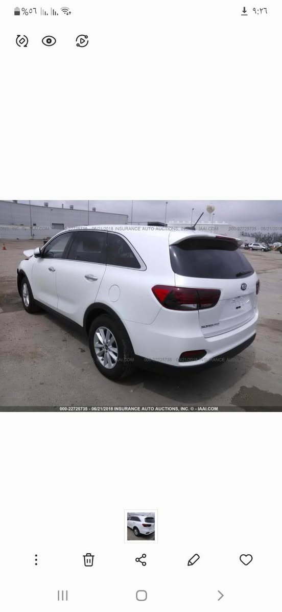 سورينتو ٢٠١٩ وارد امريكي محرك ٦ سلندر  للبيع 
مرقم بغداد مداور ثاني يوم 
حادث جدا بسيط فقط البنيد مبدل 
بدون ايرباك 
السيارة جاهزة من كلشي 
مكانها حله المركز 
السعر 215 وبيها مجال 
*********** اتصال او واتس اب متواجد
