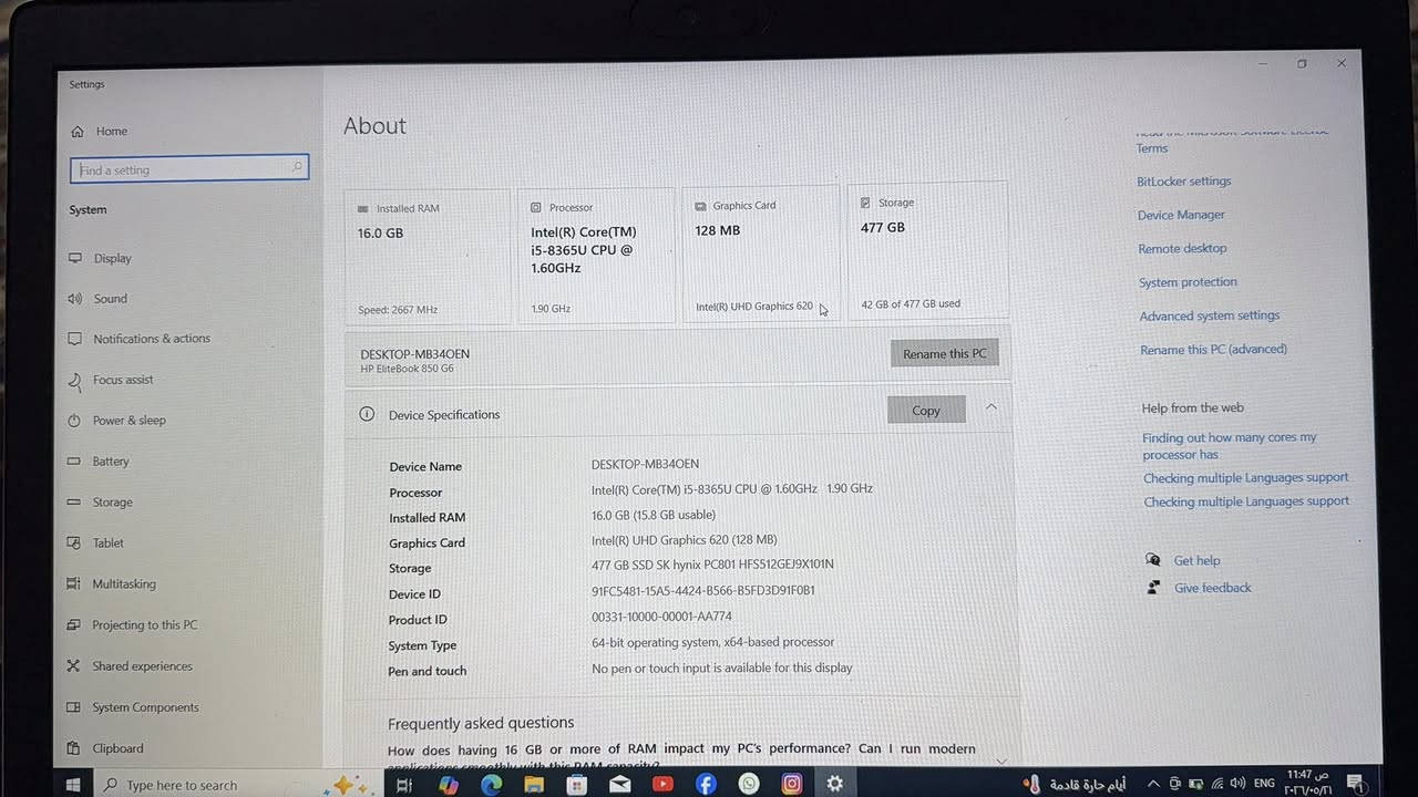 السلام عليكم
لابتوب  HP ELITEBOOK 850G6
الحالة : نظيف جداً
رام 16G
ذاكره 512
حجم الشاشه 15.6
Corei5 vpro 8th Gen
بصمة اصبع 
تشغل جميع البرامج الهندسية 
جيده للألعاب ، شحن يطول اكثر من 3 ساعات


**إذا كنت صاحب هذا الإعلان وتريد حذفه لأي سبب، رجاءا أرسل رسالة إلى الدعم الفني**