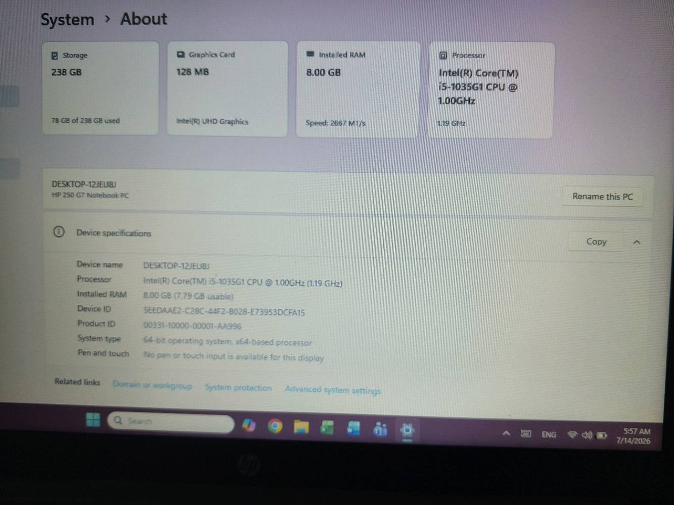 من رخصه الادمن لابتوب hp
core i5 gen 10                    كور اي فايف جيل العاشر

Ram 8          رام 8قابل للتطوير

Me more 256    ذاكره 256 قابل للتطوير

الون اسود تفاصيل اكثر واتساب  

***********

السعر بي مجال للشراي