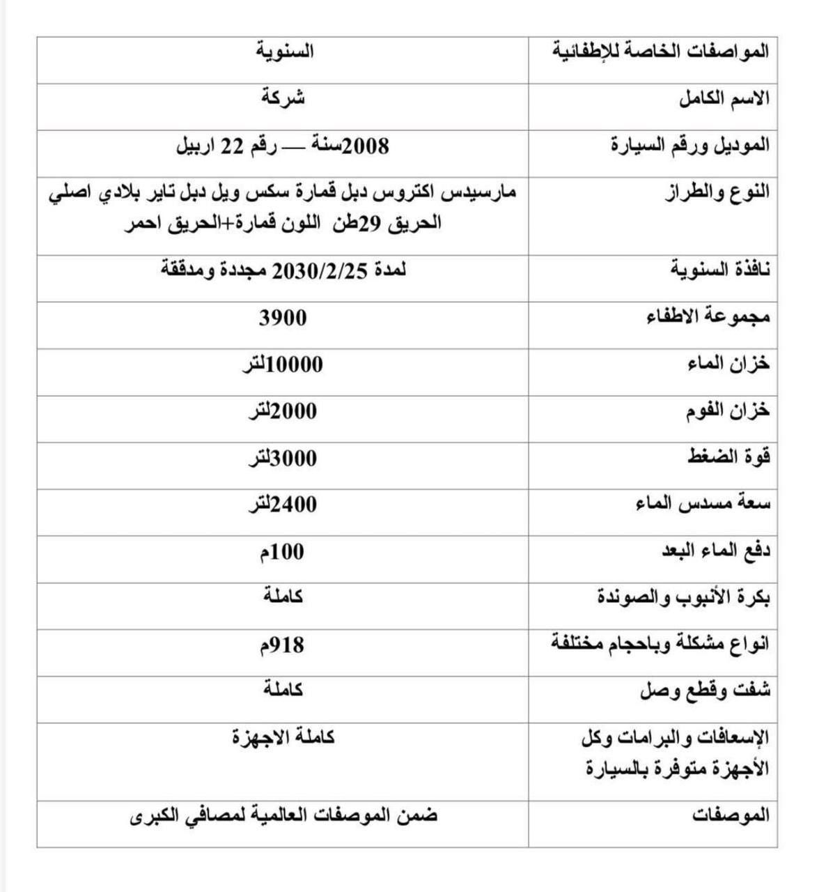 اكتروز اطفائيه دبل قماره سكس ويل مديل 2008 حجم 3348 جوبلس 8 سلندر اتوماتيك رقم أربيل سنويه اطفائيه جديده لغايه 2030 بأسم راعيه تحويل ثاني يوم جاهزه للشغل سياره جديده السعر 18 شده مكانه أربيل هاتف *********** .
