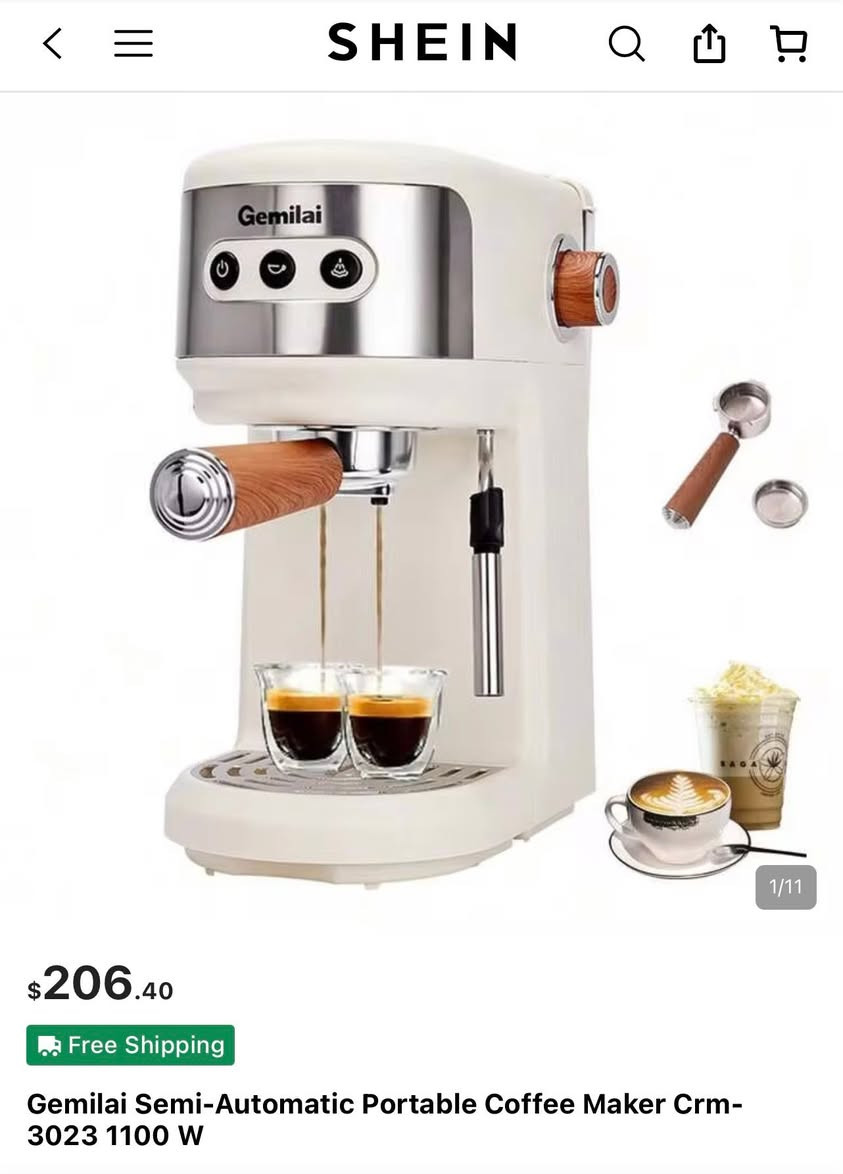 السعر 100 الف فقط 🔥🔥

ماكينة القهوة جيميلاي (Gemilai) موديل CRM3023 جهازًا شبه أوتوماتيكي للاستخدام المنزلي بقدرة 1100 واط. + محول فولت 2000  واط …

تتميز الماكينة بضغط مضخة يبلغ 15 بار لاستخلاص القهوة، وتحتوي على خزان مياه قابل للفصل بسعة 1.1 لتر.

تتضمن الماكينة عصا لتبخير الحليب (Milk Frother) لتحضير المشروبات مثل الكابتشينو واللاتيه.

مميزاتها :

 1 . المضخة (Pump)

* أجهزة Gemilai تُستخدم مضخة ULKA الإيطالية Made in Italy وهي من أشهر المضخات في عالم ماكينات الإسبريسو المنزلية

2. السخان (Thermoblock)

* الماكينة تستخدم Thermoblock من الألمنيوم لتسخين الماء بسرعة، وليس Boiler نحاسيًا كبيرًا .

3. الثرموستات (Thermostat)

* يوجد ثرموستات (Klixon) للحماية من ارتفاع الحرارة، إضافة إلى حساس حرارة في بعض الإصدارات للتحكم بالتسخين. 

4. صمام البخار

* صمام البخار مصنوع عادةً من النحاس مع مقبض بلاستيكي، ويمكن استبداله عند الحاجة.

✅ الجهاز اجتاز فحص الجودة (Q.C Passed)

* ✅ الماركة: Gemilai
* ✅ الموديل: CRM3023
* ✅ ضغط مضخة: 20 بار
* ✅ قدرة: 1100 واط
* ✅ خزان ماء كبير بسعة 1.5 لتر
* ✅ عصا تبخير لتحضير اللاتيه والكابتشينو.
* ✅ بورتافلتر 51 مم.
* ✅ تسخين سريع.
* ✅ مناسبة لتحضير:
    * إسبريسو
    * كابتشينو
    * لاتيه
    * أمريكانو

المميزات:

* ✔️ صناعة شركة Gemilai الأصلية.
* ✔️ سهلة الاستخدام والتنظيف.
* ✔️ استخلاص قهوة غني وكريما ممتازة مع البن الطازج


**إذا كنت صاحب هذا الإعلان وتريد حذفه لأي سبب، رجاءا أرسل رسالة إلى الدعم الفني**