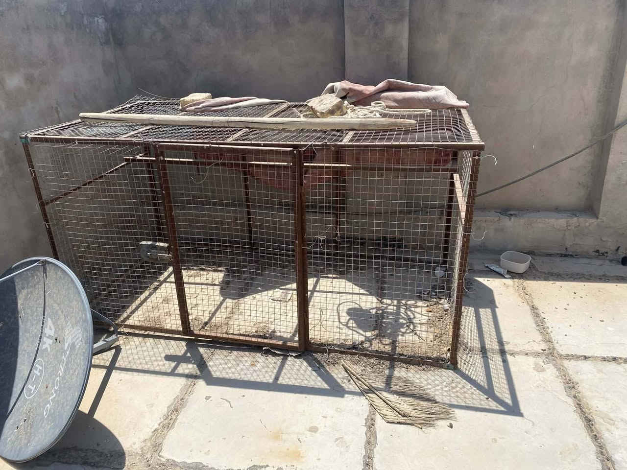 سلام عليكم قفص مترين طول وعرض متر وارتفاع متر وربع 
تريده قفص دواجن تريده حمام حديد درجة اولى زاويه ام النجم ثنين ملم المكان مشخاب ***********
