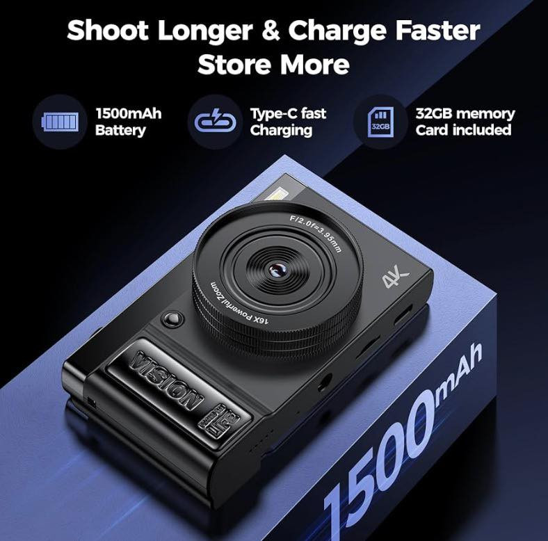 � كاميرا رقمية 4K + شاشة قابلة للطي 180°
✔ دقة تصوير فيديو 4K UHD
✔ صور عالية الدقة
✔ تكبير (Zoom) 16× رقمي
✔ شاشة قابلة للإمالة 180° (مناسب للـ Selfie & Vlog)
✔ بطاقة ذاكرة 32GB مرفقة
✔ فلاش مدمج
✔ سهلة للمبتدئين والسفر
✔ لون: أسود

💡 حالة الاستخدام: ممتازة للمبتدئين، تسجيل فيديو، صور عائلية، سفر، YouTube وTikTok


**إذا كنت صاحب هذا الإعلان وتريد حذفه لأي سبب، رجاءا أرسل رسالة إلى الدعم الفني**