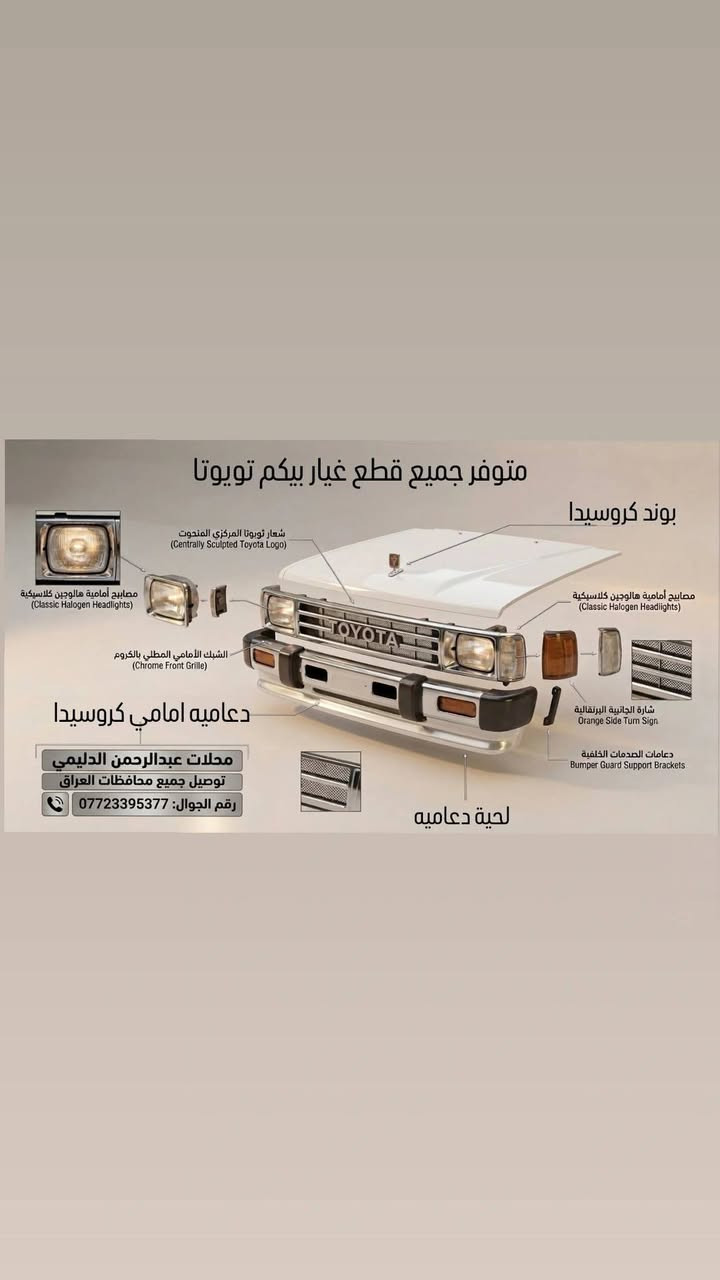 مـحـلات عـبـدالـرحـمـن الــدلـيـمـي
توصيل لجميع محافظات العراق🚚 
جميع ما داخل بجم امامي متوفر مـن 1980الئ1997 🛻
موصل /صناعه وادي عكاب _ قرب مطعم ابو اشرف 
***********

