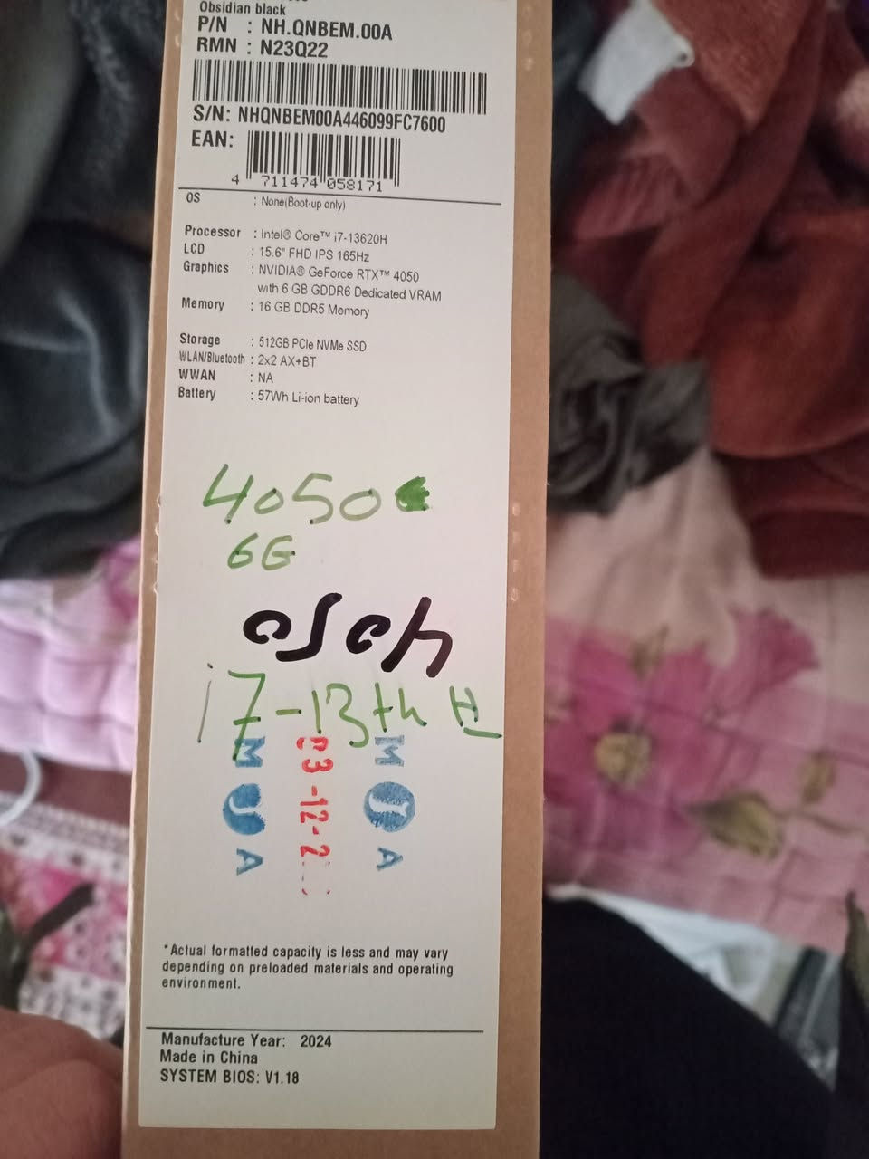 acer NITRO V15
13th Gen Intel Core i7-13620H

Intel UHD Graphics

الرام: 16GB DDR5 بسرعة 5600MHz

التخزين: 512GB SSD (ظاهر عندك 477GB usable) 

صارله شهرين عندي. و متسعمله اقل من ١٠ مرات بعدها كارتونته 

مستعجل ع بيعة و عندي توصيل 

***********
