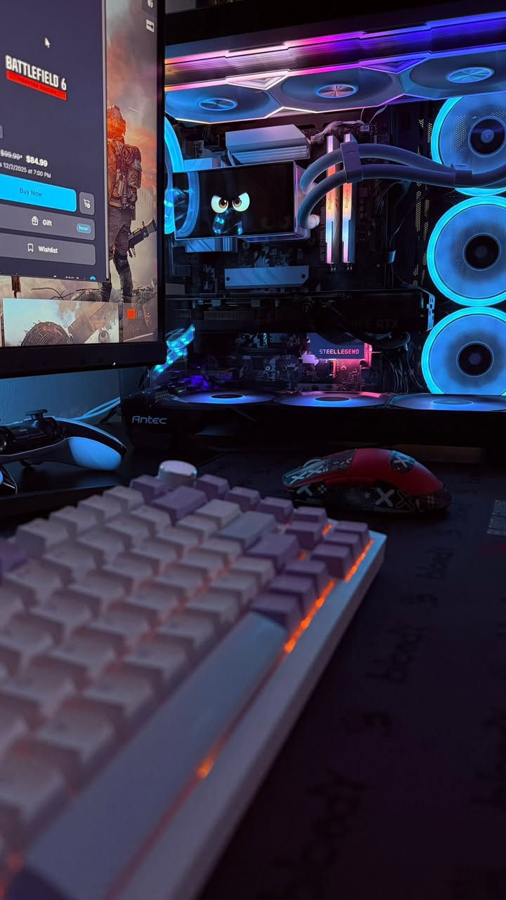 المعالج core i9 11900KF 
الرامات 16 DDR4
براد مائي 360 ابو الشاشه 
المذربورد  STEEL LEGEND H570
كارت الشاشه 3080 RTX
بور سبلاي 850W
هارد M.2 1T
هارد HHD 6T
وUPS 2Kv
شاشه حجم 26 240Hz 
كيبورد RGB AJAZZ 
ماوس اتاك شارك 
ميز كيمنك كاربون فايبر RGB 
كرسي كيمنك قلاب 
سماعات كيمنك محيطيه 
ماوس باد 80cm

***********
