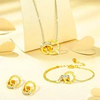 طقم قلادة سوار تراچي • مرصع كرستال • ذهبي