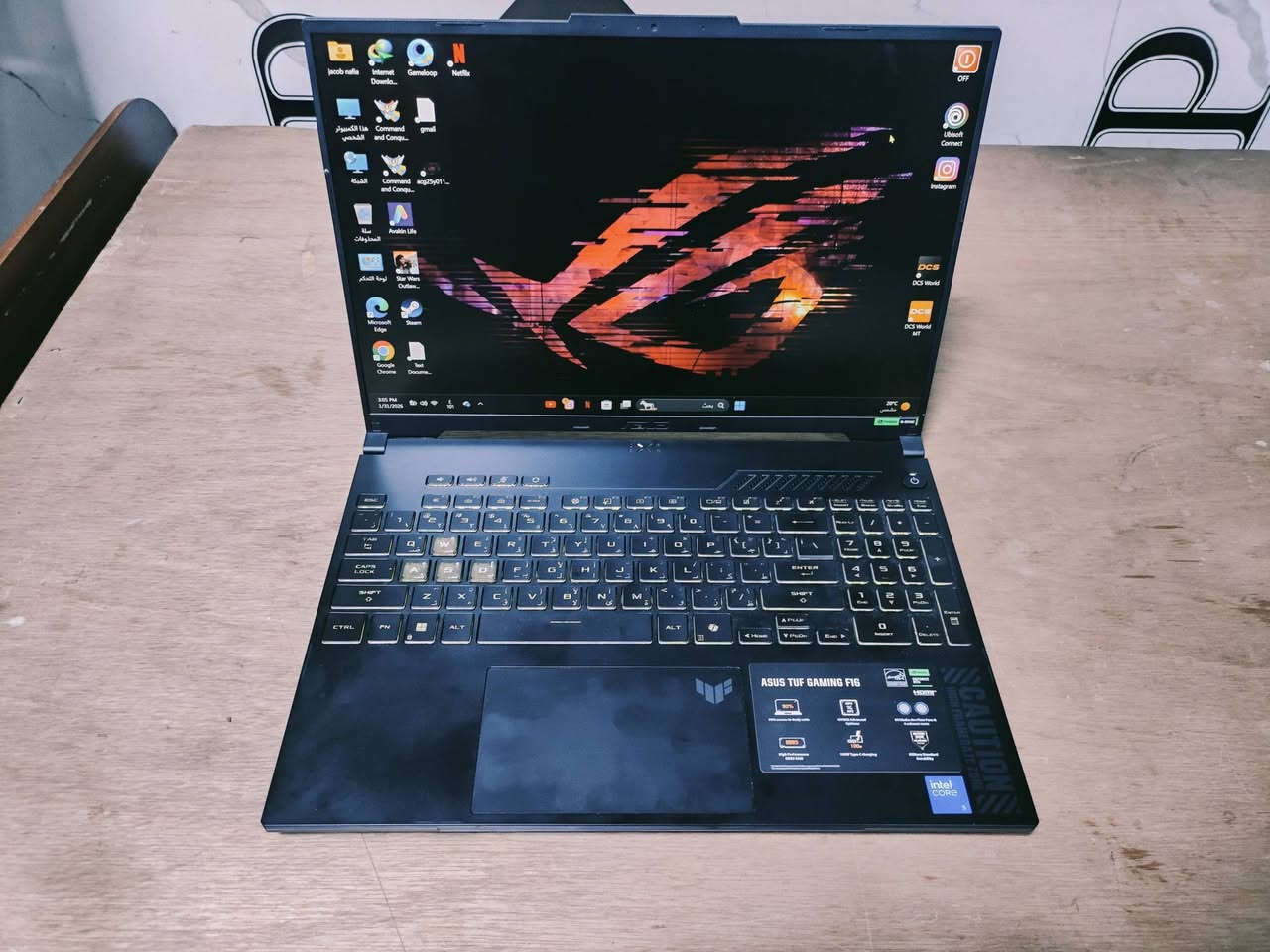 السلام عليكم
لابتوب گيمنگ للبيع
asus tuf gaming f16
مستعمل شي قليل
السعر مليون قفل قفل
المواصفات الرئيسية : 
** المعالج : 210 5 Intel Core (ثمانية أنوية، 12 خيطا، يصل تردده إلى 4.8 جيجاهرتز).
** الرسوميات : 4050 NVIDIA GeForce RTX مع ذاكرة GDDR6 بسعة 6 جيجابايت.
** الذاكرة : ** 16 جيجابايت 5600-DDR5، قابلة للتوسعة حتى 64 جيجابايت.
** التخزين: 512 جيجابايت PCIe 4.0 NVMe .M.2 SSD

** الشاشة : ** شاشة مقاس 16 بوصة بدقة FHD 144 مع معدل تحديث ،IPS 1920) من نوع x 1200( هرتز
** أهم الميزات:**

** أداء رسومي عالي : ** تضمن بطاقة 4050 RTX عرضا سلسًا وتدعم ميزات الألعاب المتقدمة.

- ** معدل تحديث سريع *** توفر الشاشة بمعدل تحدیث 144 هرتز حركة سلسة لتعزيز تجربة اللعب.
** ذاكرة قابلة للتوسعة : ** تتيح فتحات SO-DIMM المزدوجة ترقية الذاكرة حتى 64 جيجابايت.
تبرید متقدم ** مصمم بحلول تبريد فعّالة للحفاظ على الأداء الأمثل خلال جلسات اللعب الطويلة.
** هيكل متين: ** يلبي معايير MIL-STD-810H للمتانة والموثوقية.


**إذا كنت صاحب هذا الإعلان وتريد حذفه لأي سبب، رجاءا أرسل رسالة إلى الدعم الفني**