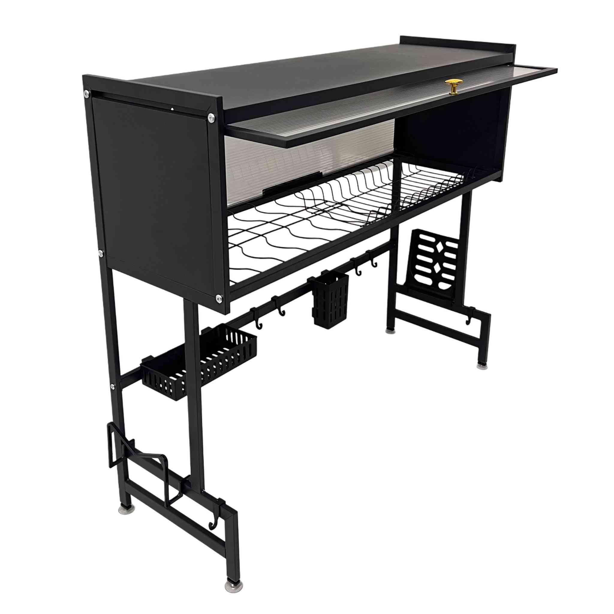 رف تجفيف صحون فوق المغسلة Bihart مع خزانة علوية – موديل YLS259

رف عملي لتنظيم وتجفيف الصحون يُوضع فوق المغسلة، بتصميم معدني أسود مع خزانة علوية بباب منزلق للحفاظ على ترتيب أدوات المطبخ.

• تصميم يوضع فوق المغسلة يساعد على استغلال المساحة وتنظيم الصحون والأدوات

• خزانة علوية بباب منزلق لحفظ الأغراض داخلها بشكل مرتب

• رف شبكي لتجفيف الصحون يسمح بترتيب الأطباق بشكل منظم

• خطافات سفلية لتعليق أدوات المطبخ مثل الملاعق أو الأدوات الصغيرة

• سلال تخزين جانبية وسفلية لوضع الأدوات والإكسسوارات

• هيكل معدني بلون أسود مع قواعد ثابتة 
للوقوف

• الابعاد: 85*30*76 سم

• العلامة التجارية: Bihart
• نوع المنتج: رف صحون فوق المغسلة مع خزانة
• الموديل: YLS259
• الخامة الظاهرة: معدن
• باب الخزانة: باب منزلق

محتويات العلبة:
• رف الصحون فوق المغسلة
• الخزانة العلوية بباب منزلق
• رف تجفيف الصحون الشبكي
• سلال تخزين جانبية وسفلية
• خطافات تعليق للأدوات
• قواعد الأرجل المعدنية للتثبيت
سعر 35.000
تواصل مازنجر او واتساب ***********
