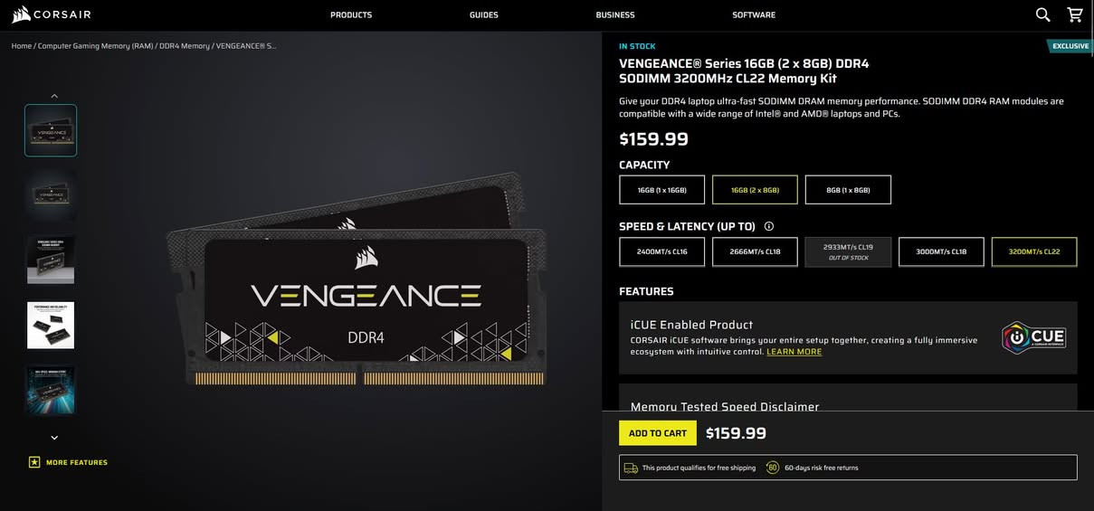 السلام عليكم

VENGEANCE Series 16GB (2 x 8GB) DDR4 SODIMM 3200MHz CL22 Memory kit

استعمال قليل اخو الجديد

الجديد سعره 200 الف مثل ما موضح بالصورة من الموقع الرسمي

السعر 100 الف مع التوصيل قفل

واتساب ***********
