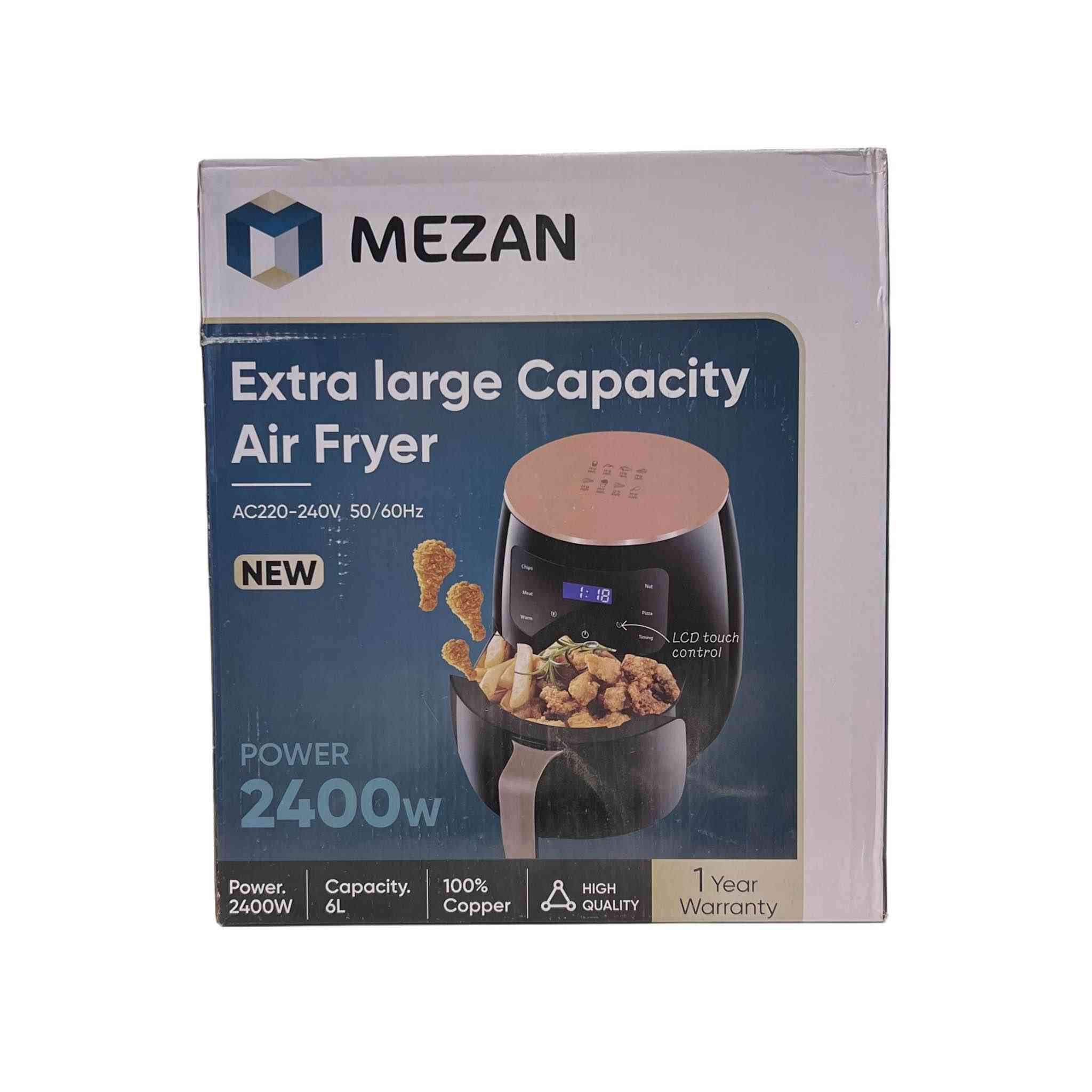 قلاية ميزان (MEZAN) الهوائية الرقمية بسعة 6 لتر وقوة 2400 واط

تعد قلاية ميزان الخيار الأمثل لتحضير وجبات مقرمشة وصحية بلمسة واحدة، حيث تمنحك طعاماً شهياً بدهون أقل بنسبة كبيرة باستخدام تقنية الهواء الساخن.

• سعة استثنائية (Extra Large Capacity): تصميم واسع بسعة 6 لتر يكفي لتحضير وجبات عائلية متكاملة.

• أداء قوي وسريع: تعمل بمحرك بقدرة 2400 واط لضمان نضج الطعام وتوفير الوقت.

• تحكم رقمي دقيق: واجهة تشغيل تعمل باللمس (LCD touch control) مع شاشة رقمية لعرض الوقت والإعدادات.

• تقنيات تصنيع متينة: مزودة بمكونات داخلية من النحاس بنسبة 100% لضمان كفاءة تشغيل عالية.

• قلي صحي: تتيح لك الاستمتاع بنفس القرمشة والطعم اللذيذ مع استخدام القليل من الزيت أو بدونه تماماً.

• تعدد الاستخدامات: توفر خيارات طبخ متعددة (بطاطا، دجاج، لحوم، معجنات) موضحة بأيقونات على الجزء العلوي للجهاز.

• العلامة التجارية: MEZAN (ميزان).
• الطاقة الكهربائية: 2400W.
• الجهد الكهربائي: AC220-240V ~ 50/60Hz.
• السعة: 6 لتر (Extra Large).
• لوحة التحكم: شاشة LCD تعمل باللمس. حلة, بابل


**إذا كنت صاحب هذا الإعلان وتريد حذفه لأي سبب، رجاءا أرسل رسالة إلى الدعم الفني**