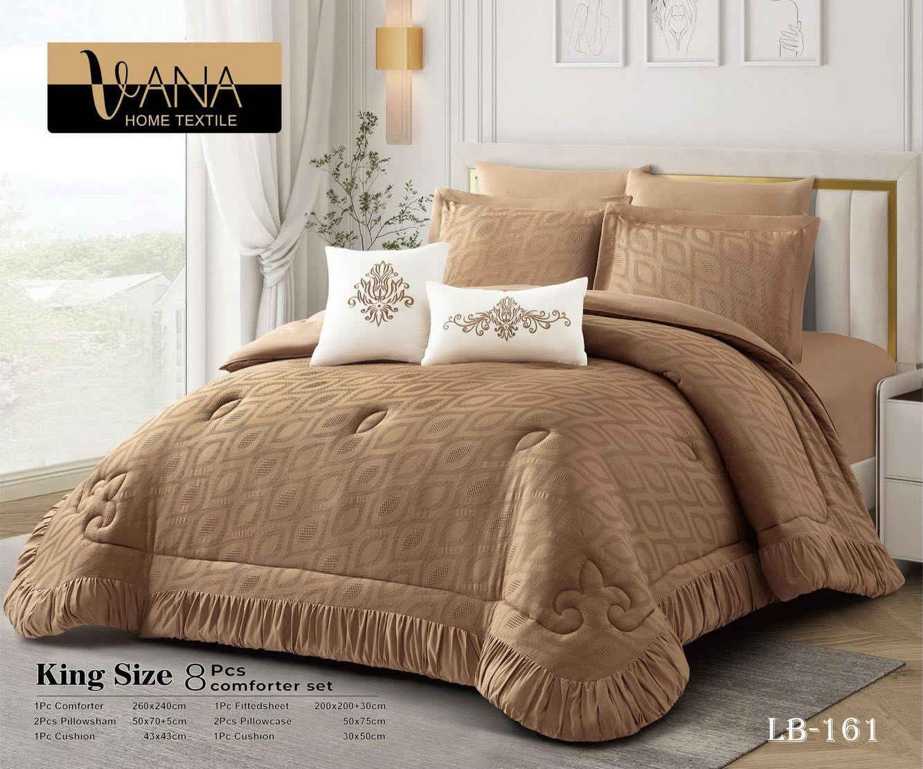 ⚜️عروضنا مع داڤانا للمفروشات
  
لحاف صيفي نفرين مودرن 8 قطع 

السعر : 75 ألف فقط 💫💫💫

طقم لحاف VANA الفاخر 👑
تصميم أنيق بلون بني هادئ يضيف لمسة فخامة ودفء لغرفة النوم، قماش ناعم ومريح مع نقوش راقية تناسب الديكورات العصرية والكلاسيكية.

المواصفات:
 • قياس: King Size
 • 8 قطع كاملة
 • لحاف: 260×240 سم
 • ملاءة مطاط (Fitted Sheet): 200×200 + 30 سم
 • 2 كيس مخدة: 50×75 سم
 • 2 كيس مخدة: 50×70 + 5 سم
 • 2 مخدة ديكور: 43×43 سم و 30×50 سم

طقم متكامل يعطي سريرك مظهر مرتب وفخم ✨
مناسب للاستخدام اليومي ومثالي للعرسان أو لتجديد غرفة النوم.

#مفروشات #ديكور_المنزل #اثاث_منزلي #اناقة_البيت #ديكور_راقي تصميم_داخلي افكار_ديكور اثاث_راقي بيت_الاحلام تجهيز_المنزل
مفروشات_العراق اثاث_عراقي عروض_العراق ديكور_عراقي كربلاء النجف بغداد الحلة البصرة السماوة الناصرية
توصيل_مجاني عروض_خاصة خصومات افتح_بيتك_بذوق البيت_الراقي الراحة_تبدأ_من_البيت ستايلك_يبدأ_من_البيت


**إذا كنت صاحب هذا الإعلان وتريد حذفه لأي سبب، رجاءا أرسل رسالة إلى الدعم الفني**