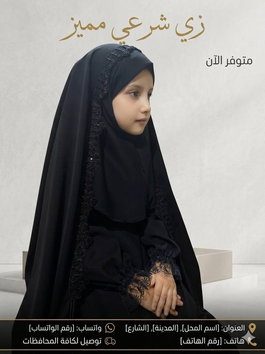 فاشن الخياطه فن #مصممة  #منفذة  #ازياء
تاج العفة والجمال.. في سن التكليف ✨
​بين يدين حنونتين وتربية صالحة، تكبر أميرتكِ لتُزّين أيامها بأجمل رداء.. رداء الستر والحجاب الشرعي 🌸.
​سن التكليف ليس مجرد عمرٍ يمر، بل هو بداية لرحلة من الأخلاق الرفيعة والوعي، وثمرة لجهد أهلٍ حافظوا على الأمانة فأحسنوا التربية.
​لأن صبيتكِ الغالية تستحق الأفضل في خطوتها الأولى نحو الستر، وفرنا لكم تشكيلة تجمع بين الوقار الشرعي، والراحة، والأناقة التي تليق بملاككِ الصغير.
​👑 شاركينا الاحتفاء بـ "أميرة الحجاب الجديدة" واختاري لها ما يناسب روحها الطاهرة.
تتوفر خدمة التوصيل لجميع المحافظات 🚘 @أبرز المعجبين


**إذا كنت صاحب هذا الإعلان وتريد حذفه لأي سبب، رجاءا أرسل رسالة إلى الدعم الفني**