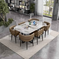 طقم طعام • سطح مرمر • ٦ كراسي جلد