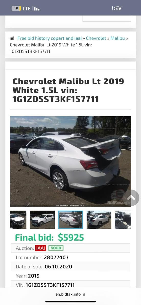 ماليبو 2019 للبيع
ماليبو 2019 مواصفات LT حادث طخة بلصندوق ومبدل ليبل نفسه السيارة ليبل واحد السيارة رقم شمالي بأسمي شرط تحويل  السيارة مرتبة ونصبتها احلى من الصور ورايدهة ب 125 ورقة

رقم 
***********
