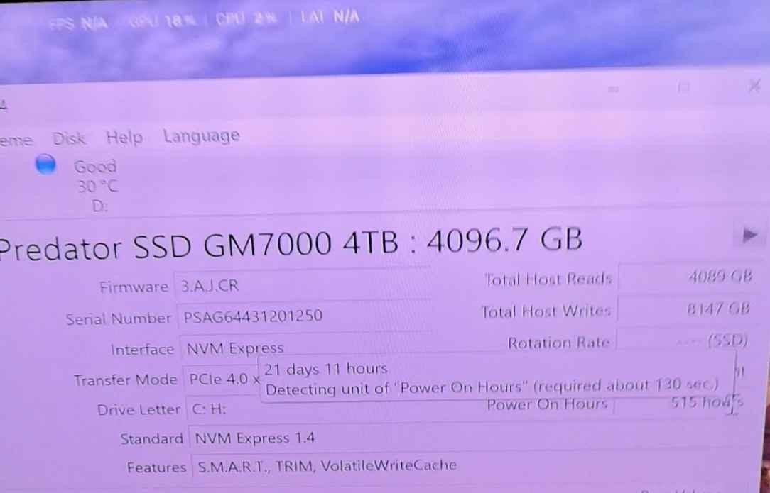هارد قطعة قوية جدا
بريدتور GM7000 الجيل الرابع 4TB
للاداء العالي في الألعاب الثقيلة والمونتاج
من مميزاتهه يأتي ب DRAM Cache و Massive SLC Cache
وبعد مميزات اخرى

القطعة مستخدمة ٢١ يوم فقط كما موضح بالصورة ب برنامج دسك انفو
هيلث ١٠٠٪
يعني اخو الجديد

السعر  550 الف دينار كربلاء, العراق


**إذا كنت صاحب هذا الإعلان وتريد حذفه لأي سبب، رجاءا أرسل رسالة إلى الدعم الفني**