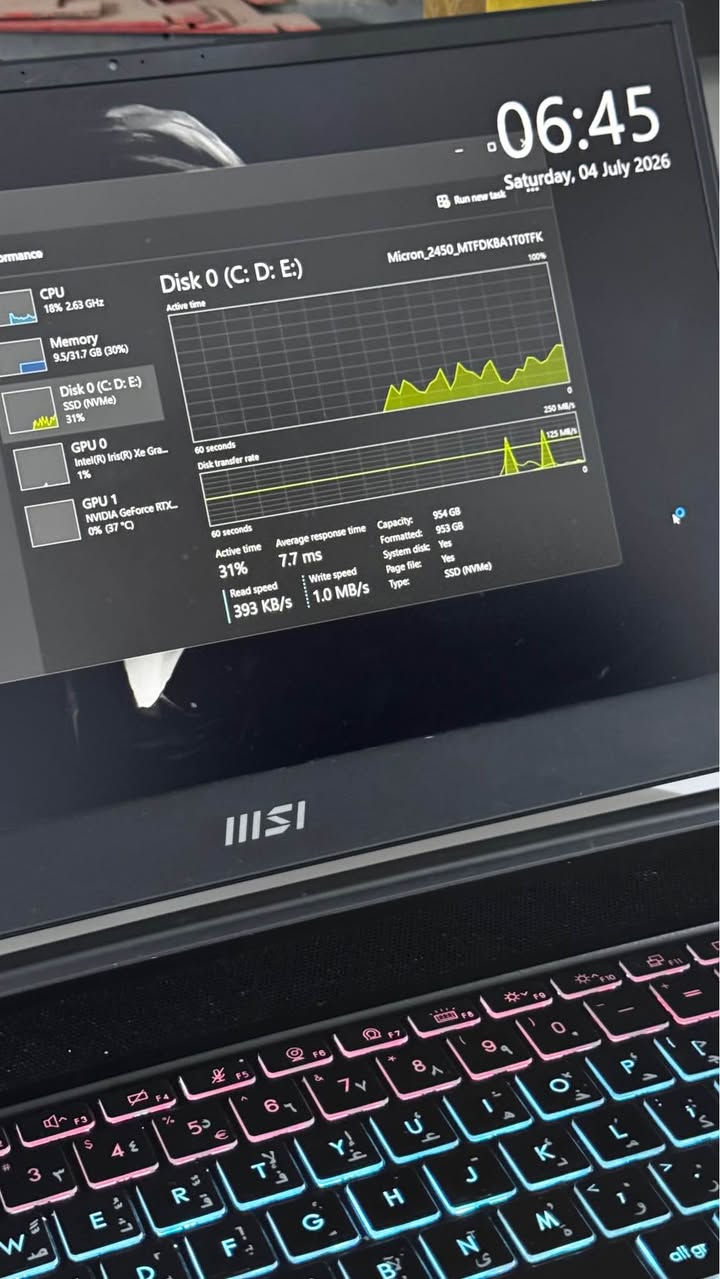 لابتوب للبيع: MSI Stealth 15M B12UE 

مواصفات الجهاز:

* Intel® Core™ i7-1280P (الجيل 12) 14 cores
* NVIDIA GeForce RTX 3060 6GB
* RAM 32GB DDR4
* SSD NVMe 1TB
* 15.6” IPS FHD 144Hz ( الشاشة )
* Windows 11 Pro أصلي

الجهاز مستخدم استخداماً شخصياً 
مرفق معه الشاحن الأصلي والكارتون وجميع الملحقات.

ملاحظة: يوجد زران في لوحة المفاتيح ( الكيبورد )
 لا يعملان، وهما F و Space،

الجهاز مناسب للتصميم، المونتاج، برامج Adobe، تصميم الـ3D، والألعاب، وجاهز للاستخدام مباشرة.

السعر المطلوب: 1,250,000 دينار عراقي
وبيه مجال بسيط Singapore


**إذا كنت صاحب هذا الإعلان وتريد حذفه لأي سبب، رجاءا أرسل رسالة إلى الدعم الفني**
