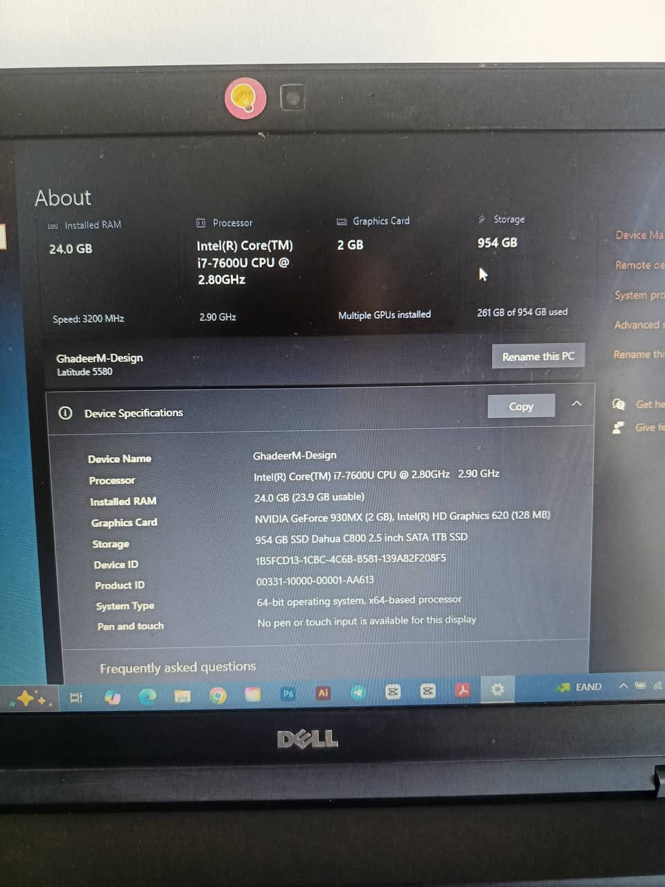 لابتوب Dell Latitude 5580
للبيع لابتوب Dell Latitude 5580:
- Core i7 الجيل السابع
رامات 24 GB
هارد 1 تيرا ssd
كرت شاشة 2GB منفصل Nvidia GeForce 930MX

سعر 350$ قابل للتفاوض، مع ملحقاته شاحن وماوس.

للتواصل واتساب ***********
