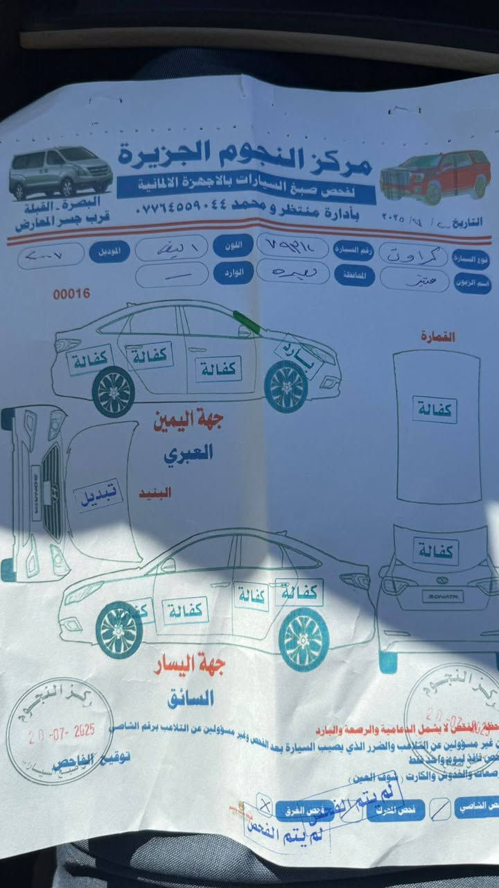 سياره شاهينه جديده قرار 48 دگمتين كفاله عامه رقم بصره دولي تحوبل ثاني يوم الاستفسار الاتصال علئ رقم الهاتف***********
