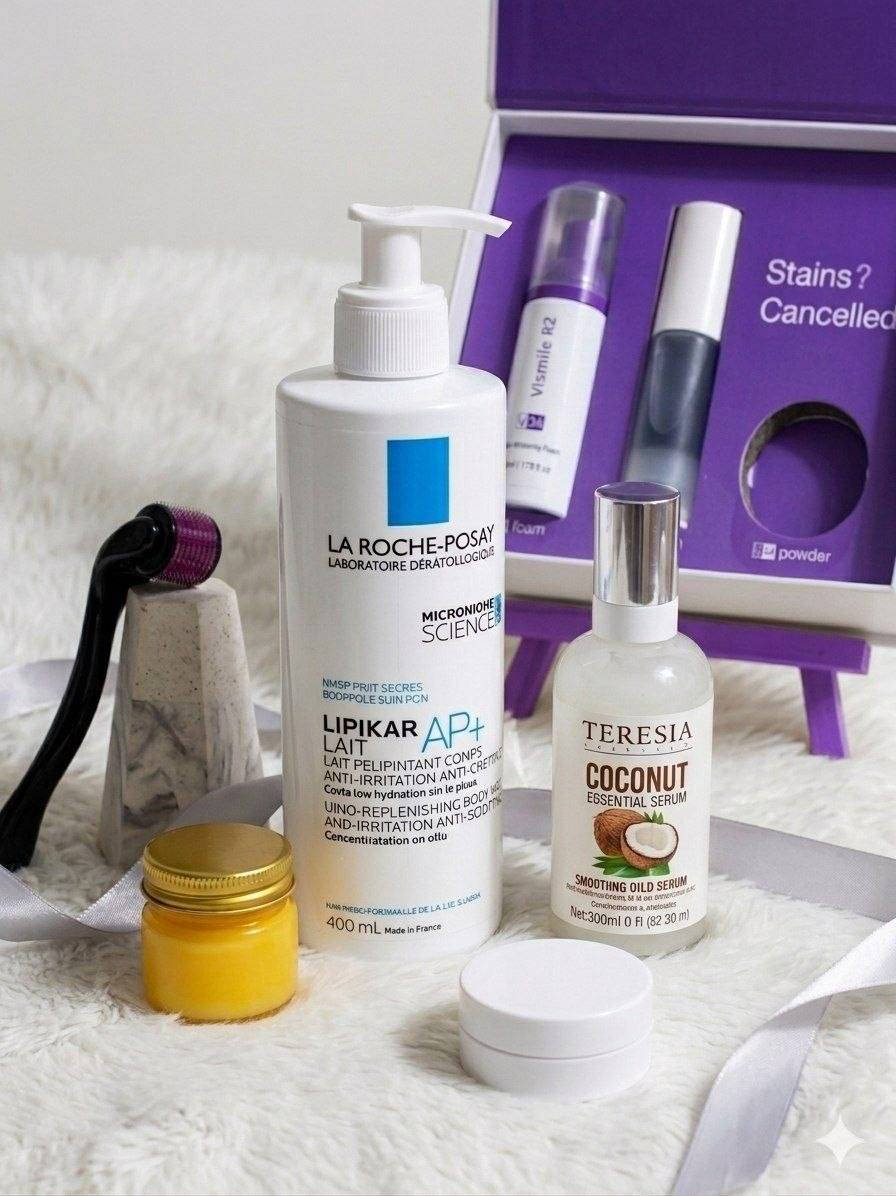 ✨ بكج العناية والجمال المتكامل ✨
كل احتياجاتك بباكيج واحد (بشرة، شعر، وابتسامة مثالية):
🔹 لوشن لاروش (400 مل): ترطيب عميق وعلاج لتحسس الجسم.

🔹 بخاخ جوز الهند: نعومة ولمعة خيالية للشعر.

🔹 بكج  تبيض الاسنان V34: لتبييض الأسنان وإزالة الاصفرار فوراً.

🔹 ديرما رولر + كريم: لنضارة البشرة وتجديد الكولاجين.
﹏﹏﹏﹏﹏﹏ 𓍢ִ໋ 🫧 ✧ 🦢 ﹏﹏﹏﹏﹏﹏


**إذا كنت صاحب هذا الإعلان وتريد حذفه لأي سبب، رجاءا أرسل رسالة إلى الدعم الفني**