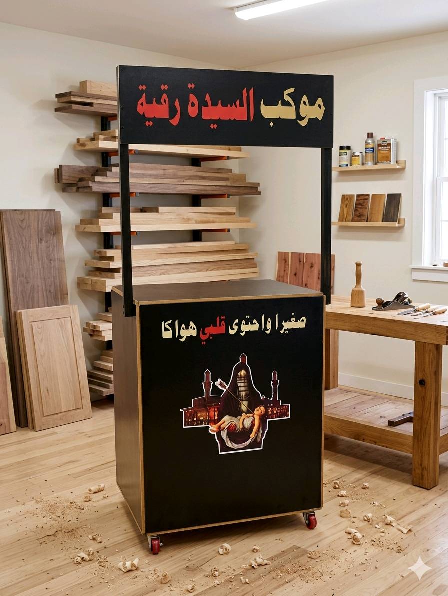 موكب حسيني للاطفال مصنوع من الخشب
هل الموكب جاهز للتسليم فوراً لو تسوّوه حسب الطلب وبالمقاس اللي أريده؟: 
الموكب نشتغله حسب الطلب 
شنو المقاسات الدقيقة للموكب من الطول والعرض والارتفاع؟: 
المقاسات ايضآ حسب الطلب مع اختلاف السعر 
وين مكانكم بالعراق، وهل أكو توصيل أو شحن لباقي المحافظات؟: 
يوجد توصيل داخل بغداد فقط حاليآ