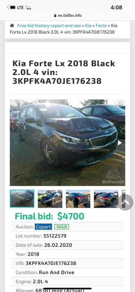 السلام عليكم
كيا فورتي موديل 2018 للبيع
فئة LX
لون . اسود
حادثها امريكا . بنيد فقط ومبدل . والباب الخلفي جهة اليمين كلير امريكا .
سيارة جاهزة حدادية . 
محرك دوش ٢٠٠٠
كير AT
تبريد يعمل وبحالة ممتازة 
منظومة زنون عدسة .
تجي تفحص وتاخذ سونار 
مكان بغداد الحسينية 
السعر 113$
رقم هاتف  ***********
