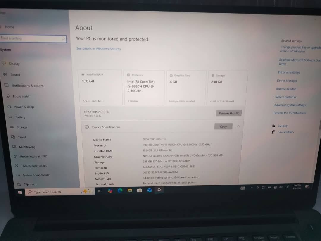 لابتوب للبيع  ديل
كورد 9 الجيل 9
رام 16
هارد 256 ssd m2
المعالج فئة H
 كارت شاشة خارجي Nvidia Quadro T2000 (4كيكا)
 كارت شاشة داخلي ( 8 كيكا)
المجموع الكلي (12  كيكا)
حجم الشاشة 15.6
الشاشة لمس 4k 
كيبورد ضوئي
البرامج الهندسية والعاب 
النظافة فول
السعر 600 الف قفل


**إذا كنت صاحب هذا الإعلان وتريد حذفه لأي سبب، رجاءا أرسل رسالة إلى الدعم الفني**