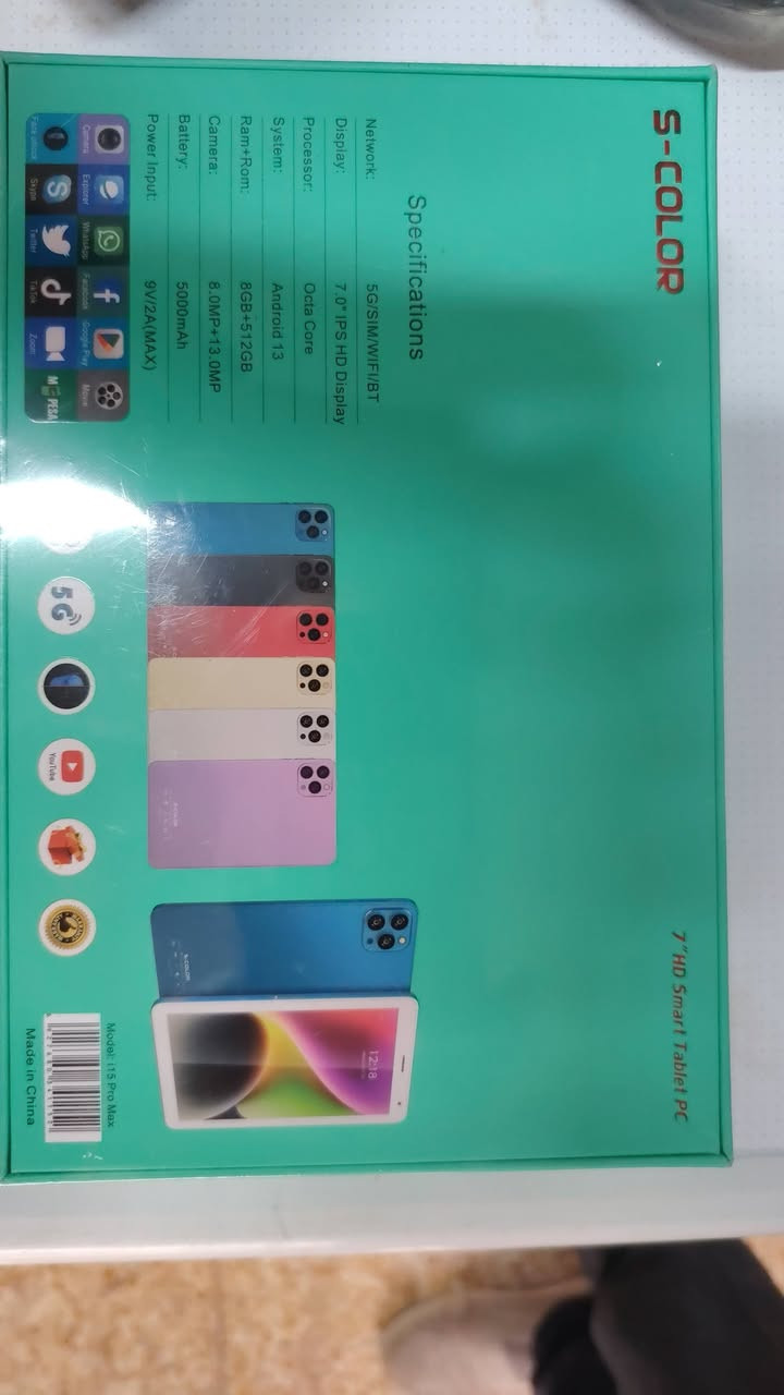 مواصفات تابلت S-Color S23 Ultra
النظام والمعالج: يعمل بنظام Android 13 مع معالج ثماني النواة (Octa Core).
​الذاكرة والتخزين: ذاكرة عشوائية 8GB RAM ومساحة تخزين داخلية كبيرة 512GB.
​الشاشة: حجم 7 إنش بدقة IPS HD، مناسبة للدراسة والألعاب.
​الاتصال: يدعم شبكات 5G وشريحة اتصال SIM و WiFi.
​الكاميرا: خلفية بدقة 13MP وأمامية بدقة 8MP.
​البطارية والشحن: سعة 5000mAh مع منفذ شحن USB Type-C.
​الإضافات: يأتي مع لوحة مفاتيح لاسلكية (Wireless Keyboard

السعر. 100.الف


**إذا كنت صاحب هذا الإعلان وتريد حذفه لأي سبب، رجاءا أرسل رسالة إلى الدعم الفني**