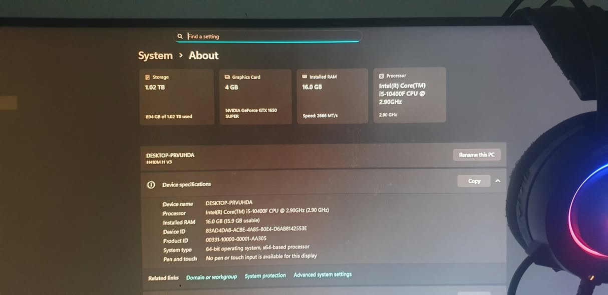 سلام عليكم 

عندي حاسبة للبيع 

المواصفات :

i5 10400 CPU 2.90GHz

RAM : 16 GB

Geforce GTX 1650 SUPER 4 GB

SSD:110 GB

HDD : 1 TB

مع شاشة و سماعة وماوس وكيبورد وماوس باد وكرسي كيمنك 

سعر 520 الف


**إذا كنت صاحب هذا الإعلان وتريد حذفه لأي سبب، رجاءا أرسل رسالة إلى الدعم الفني**