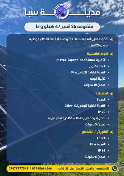 #شركة_مدينة_سبأ
شريكك المُعتمد للطاقة الشمسية☀️
نَسعد بتواصلكم معنا على الارقام التالية التالية :☎️
***********
انستكرام: 
https://www.instagram.com/madeanat_sabaa_solar_energy?igsh=MXVpczI3aWZ4N2VlaA==

تيك توك:
https://www.tiktok.com/@madenatsabaa?_r=1&_t=ZS-91kznPbBkFY

