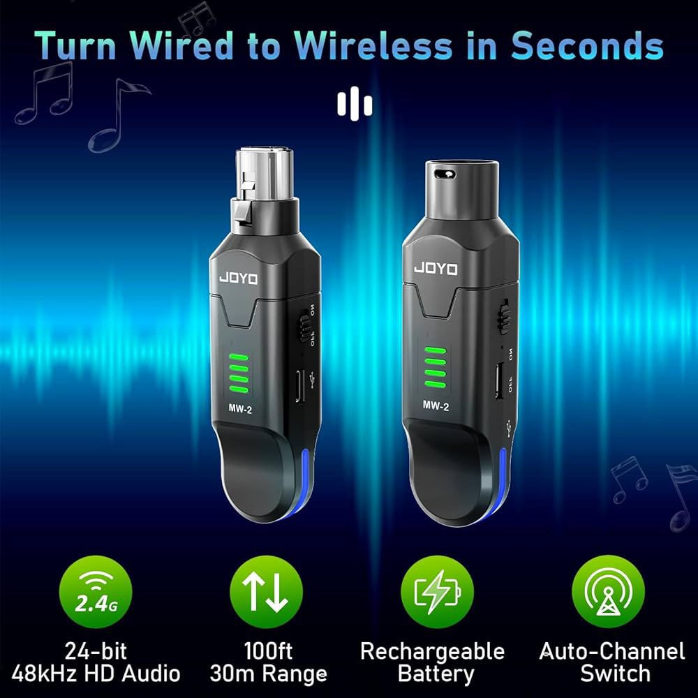 للبيع جهاز JOYO MW-2 Wireless Microphone System الأصلي، الحل الأمثل لتحويل أي ميكروفون سلكي (XLR) إلى لاسلكي بحرية تامة وبدون فقدان في جودة الصوت.
المميزات والمواصفات:
• النظام: يعمل بتردد 2.4GHz العالمي (ثبات عالي في الإشارة وبدون تداخل).
• دقة الصوت: نقل رقمي عالي الدقة 24-bit / 48kHz (صوت كريستالي ونقي).
• القنوات: يحتوي على 4 قنوات قابلة للتبديل لتجنب أي تشويش محيطي.
• البطارية: بطارية ليثيوم مدمجة قابلة للشحن، تدوم حتى 5 ساعات عمل متواصلة.
• المدى: تغطية تصل إلى 30 متر في الأماكن المفتوحة.
• التوافق: يركب مباشرة على الميكروفونات الديناميكية (Dynamic Mics) وأجهزة المكسر والسماعات.
• التصميم: حجم صغير جداً، خفيف الوزن، ومتين وشحن سهل عبر USB


**إذا كنت صاحب هذا الإعلان وتريد حذفه لأي سبب، رجاءا أرسل رسالة إلى الدعم الفني**