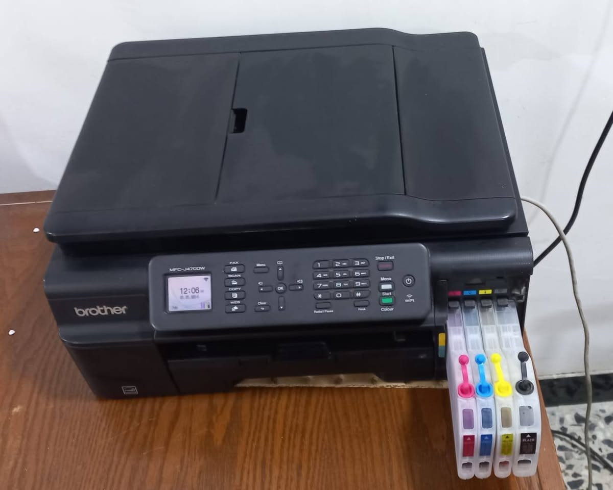 مواصفات تحتوي على واي فاي طباعه وجهين و سكنر و فيدر ابيض اسود واضح ملون غير واضح مديل  MFC_J470DWالسعر 60 الف المكان الدوره ميكانيك لا يوجد توصيل رقم ***********
