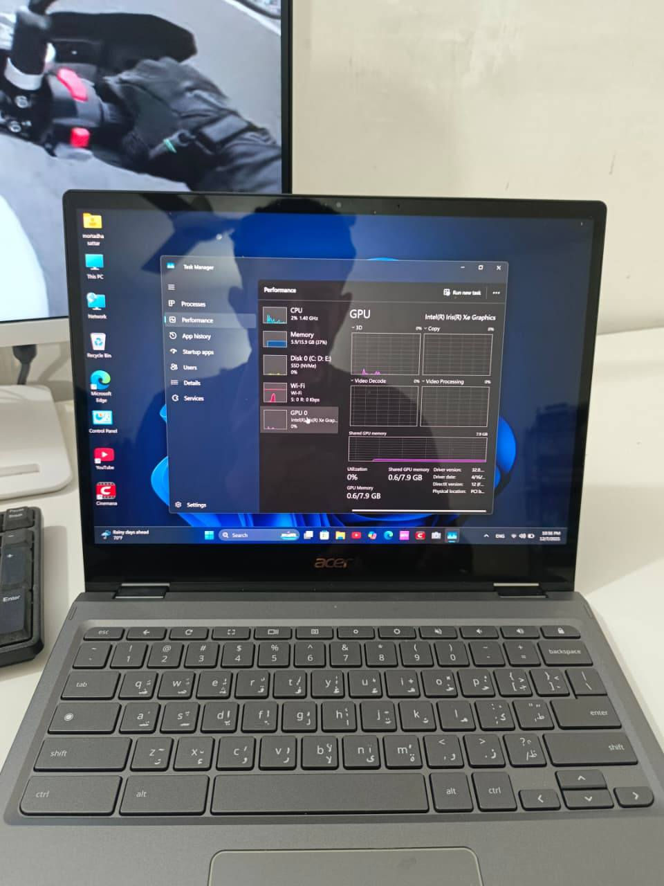 لابتوب acer spin713  كور 7 جيل 11 لابتوب 2×1 شاشة لمس دقة 2.5K  نظيف جدا نسبة 95 بلمية للبرامج الهندسية والتصميم والمونتاج سلم جدا ويشغل برمير وفوتو شوب 2025 البطارية 5 ساعة فما فوق للبيع للتواصل  ***********5
 السعر قفل ب 500 مع العلم سعره بالمواقع الجديد 9ورقات

✳️Intel® Core™ i7-1185G7 processor Quad-core 3 GHz 

✳️Intel® Iris® Xe Graphics shared memory 8GB

✳️34.3 cm (13.5") (2256 x 1504) 3:2 
✳️2.5k Touchscreen

✳️16 GB, LPDDR4X   4267GHz                                      

✳️256 GB SSD  m.2 nvme
                                                     ✳️Keyboard Backlight                                                    USB Type-C port  with 
DC-in/
                                    
✳️Thunderbolt™ 4 port  Supports                                 
✳️HDMI port 
                                                                 ✳️Headset/speaker jack 3.5

✳️MicroSD card slotUSB port 3.2
✳️cooling fan 2fan
