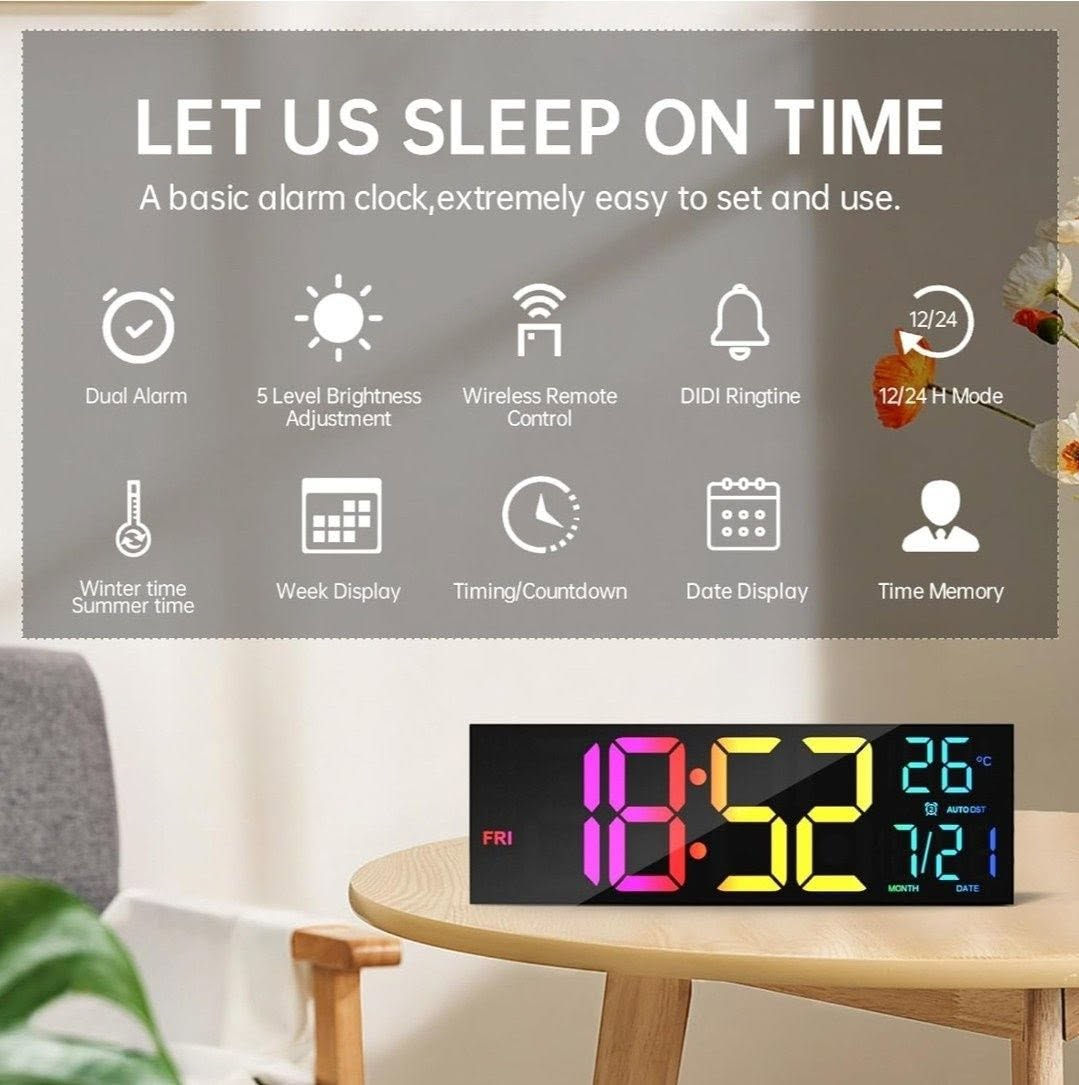 ساعة رقمية LED RGBكبيرة  فول مواصفات وارد أوروبي 

⏰ أضف لمسة عصرية إلى منزلك أو مكتبك مع ساعة الحائط الرقمية LED ذات الشاشة الكبيرة والواضحة.

المواصفات:

📏 الأبعاد: 39 سم × 13 سم
📲 تحكم عند بعد بالكنترول
💡 شاشة LED كبيرة عالية الوضوح.
✨تحتوي على عدة مودات إضاءة متغيرة 
🕒 عرض الوقت بصيغة 12 أو 24 ساعة.
🌡️ عرض درجة الحرارة.
📅 عرض التاريخ واليوم.
🔆 مستويات متعددة لسطوع الشاشة.
🔌 تعمل عبر كابل USB مع بطارية داخلية لحفظ الإعدادات 
       عند انقطاع الكهرباء
🔦تحتوي على إضاءة بالأسف تعطي منظر جميل 

#ساعة_رقمية #ساعة_حائط #LED #ديكور_منزل #مكتب #شاشة_كبيرة #ساعة_الكترونية #منزل #اكسسوارات_منزلية #العراق

للاستفسار راسلني 📩
متوفر توصيل 🚚


**إذا كنت صاحب هذا الإعلان وتريد حذفه لأي سبب، رجاءا أرسل رسالة إلى الدعم الفني**