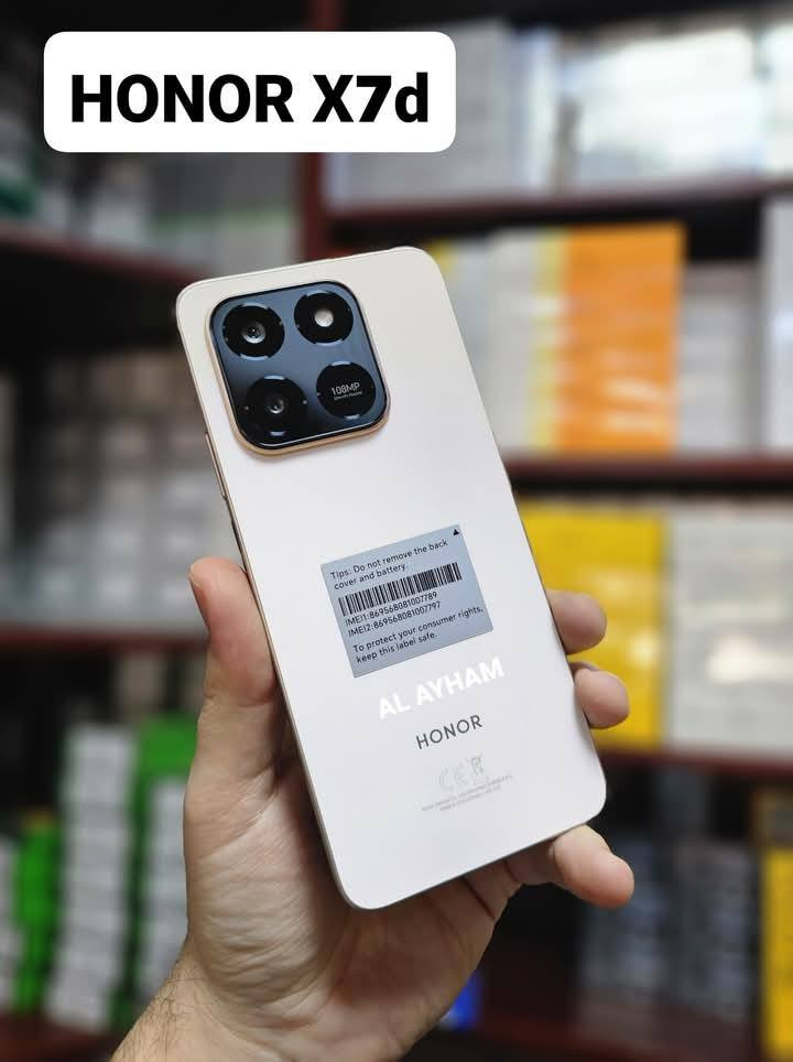 اخـتيـارك الافـضـل للـقـوة والـسـرعـة🦾🤩
الاحـدث بنسخة ال 𝐇𝐎𝐍𝐎𝐑 𝐗𝟕𝐝 4G📱

الــســعــر✌️ 185

🔻 سعة تخزين: 256GB // 8GB RAM  
🔻 شاشة كبيرة بتردد 120Hz – عرض ناعم وسلس  
🔻 معالج: Snapdragon 685 – أداء يومي ثابت وفعّال  
🔻 كاميرا خلفية: 108MP – صور واضحة بتفاصيل مذهلة  
🔻 كاميرا أمامية: 8MP للسيلفي والمكالمات  
🔻 بطارية ضخمة: 6500mAh مع شحن سريع 35W  
🔻 نظام تشغيل:Android 15 مع واجهة MagicOS 9.0


**إذا كنت صاحب هذا الإعلان وتريد حذفه لأي سبب، رجاءا أرسل رسالة إلى الدعم الفني**