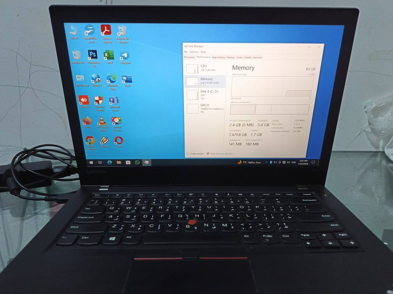 لابتوب lenovo think pad 
Core i5
7th
Ram 8 GB
Hard 256GB ssd
شاشه ١٤انج
بطارية جديدة 
سعره 175الف
تواصل  ***********واتساب
