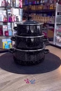 طقم ٣ قدور • أغطية زجاج • إيناميل